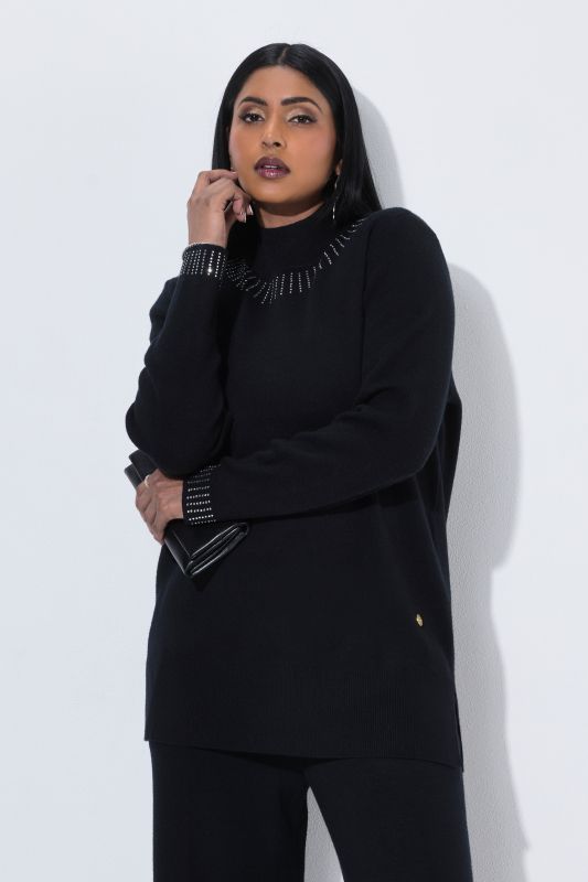 Rhinestone Studded Long Sleeve Turtleneck Sweater