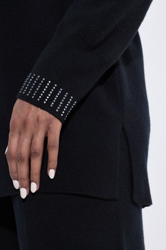 Rhinestone Studded Long Sleeve Turtleneck Sweater