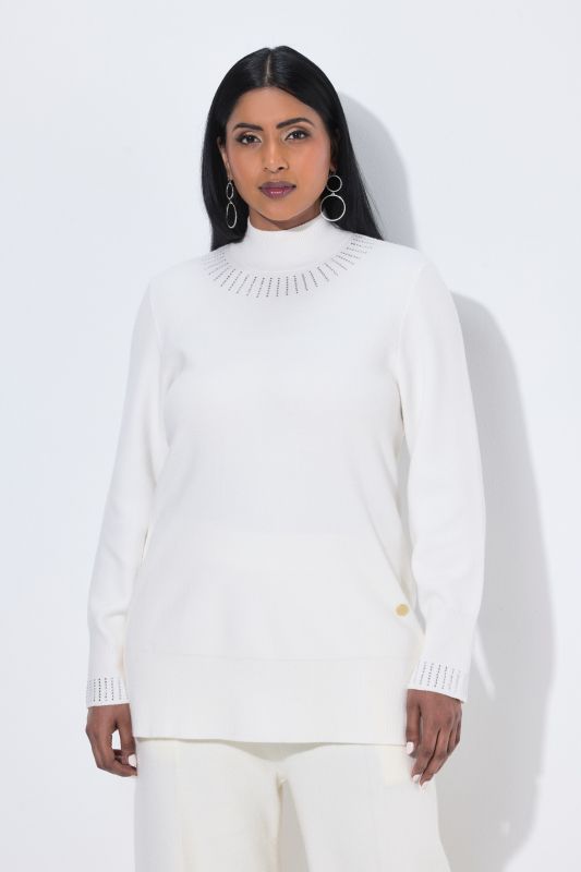 Rhinestone Studded Long Sleeve Turtleneck Sweater