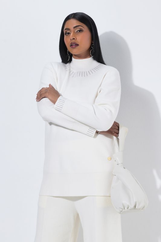 Rhinestone Studded Long Sleeve Turtleneck Sweater