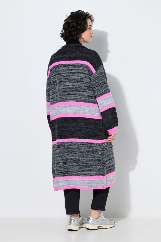 Extra Long Open Shape Mixed Stripe Cardigan