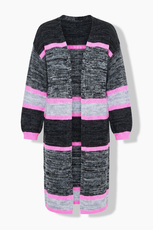 Extra Long Open Shape Mixed Stripe Cardigan