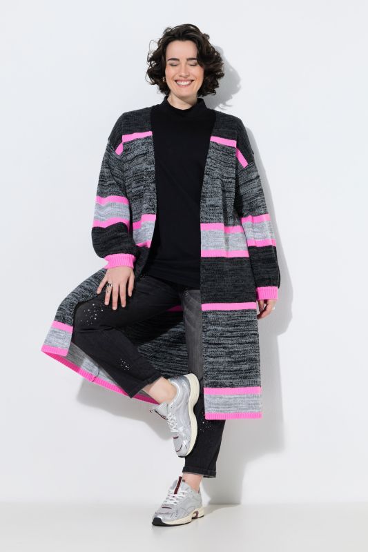 Extra Long Open Shape Mixed Stripe Cardigan