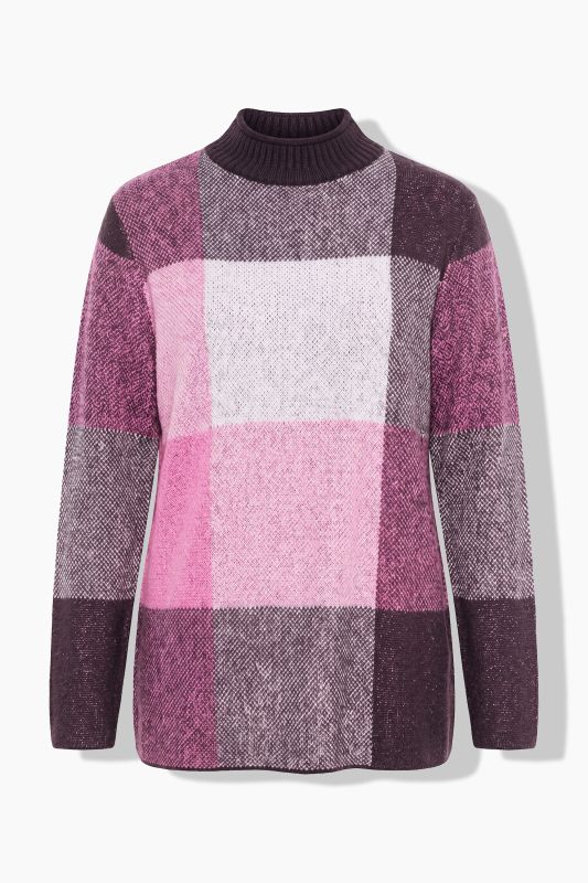 Checkered Long Sleeve Turtleneck Sweater