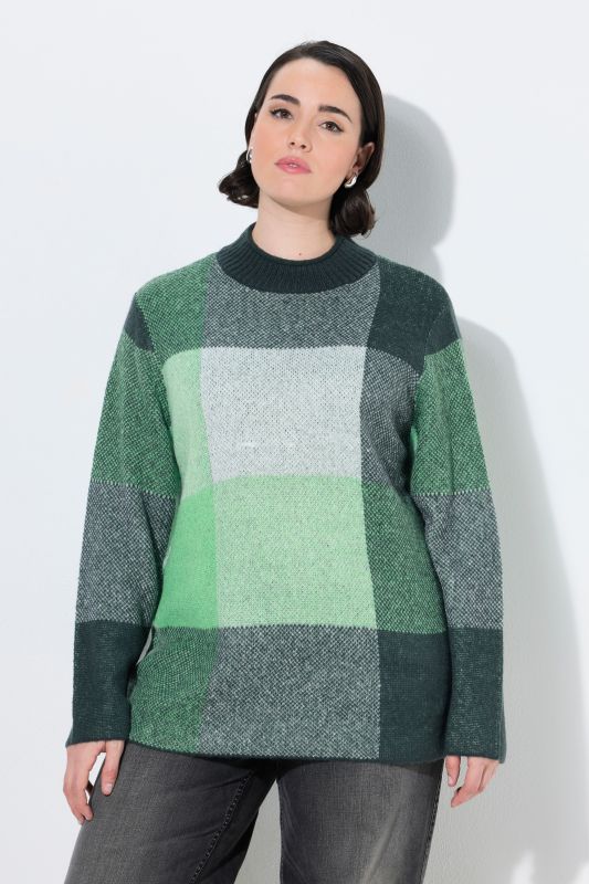 Checkered Long Sleeve Turtleneck Sweater