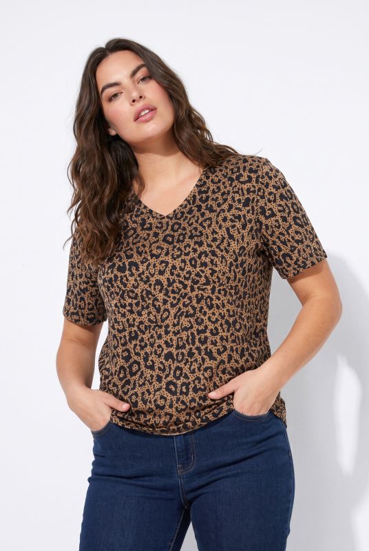 Print V-Neck Short Sleeve Cotton Tee