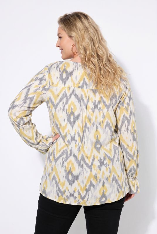 Blouse, A-line, patterned, long sleeves with flounce