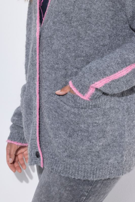 Contrast Piping V-Neck Cardigan