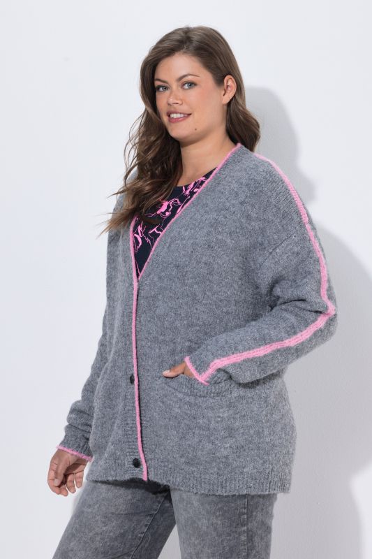 Contrast Piping V-Neck Cardigan