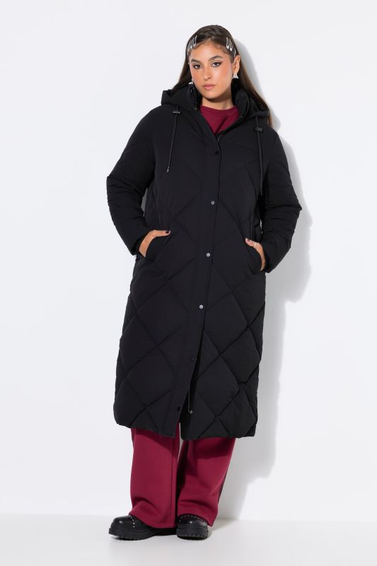 Diamond Quilted Hooded Long Coat