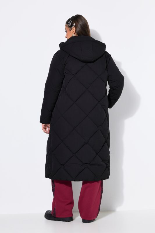 Diamond Quilted Hooded Long Coat