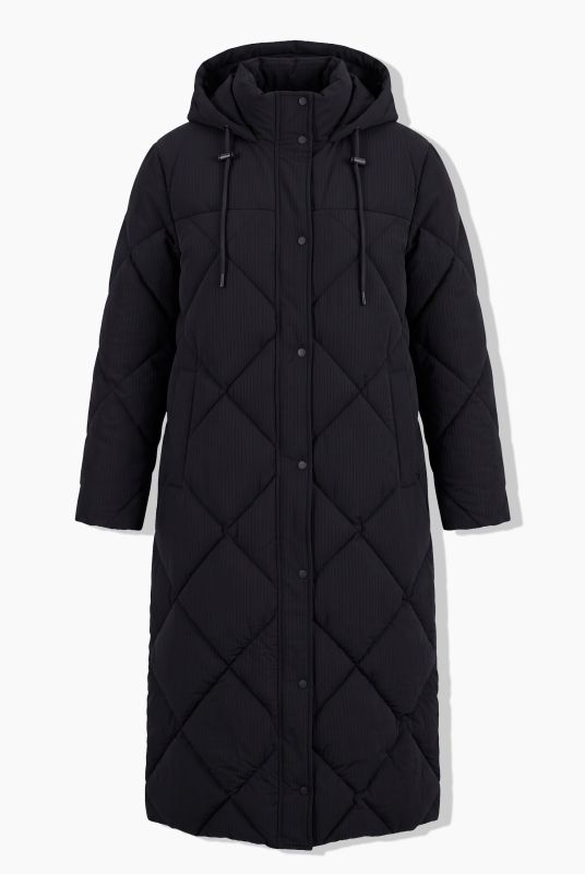 Diamond Quilted Hooded Long Coat