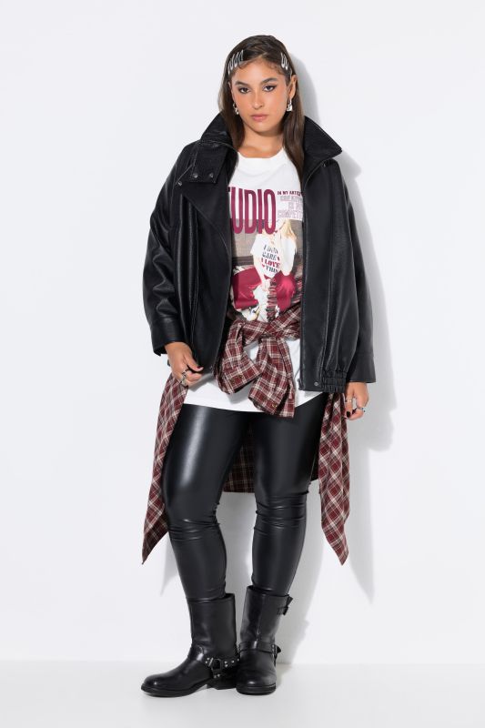Oversized Faux Leather Asymmetrical Zip Jacket