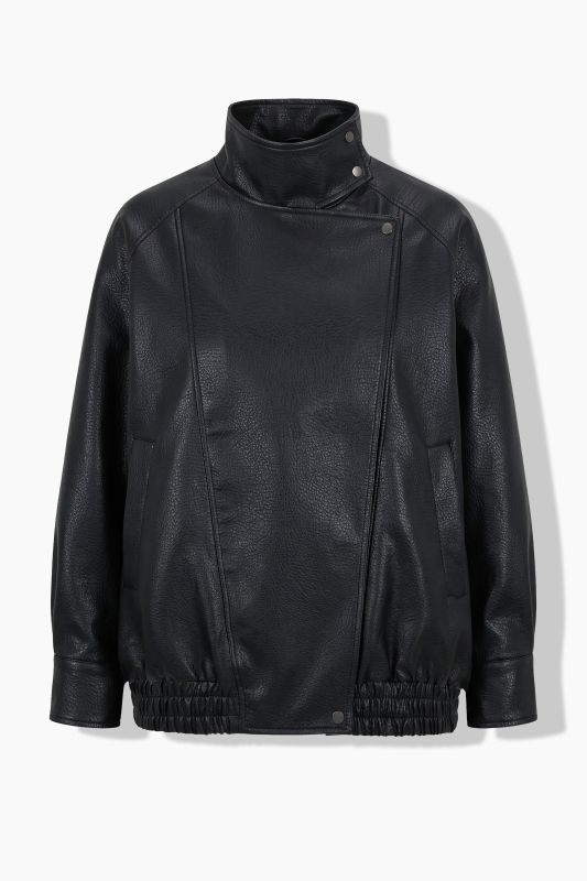 Oversized Faux Leather Asymmetrical Zip Jacket