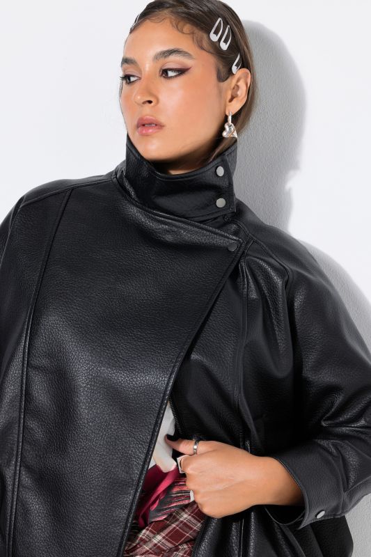 Oversized Faux Leather Asymmetrical Zip Jacket