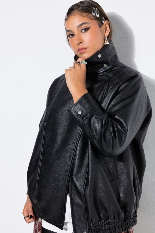 Oversized Faux Leather Asymmetrical Zip Jacket