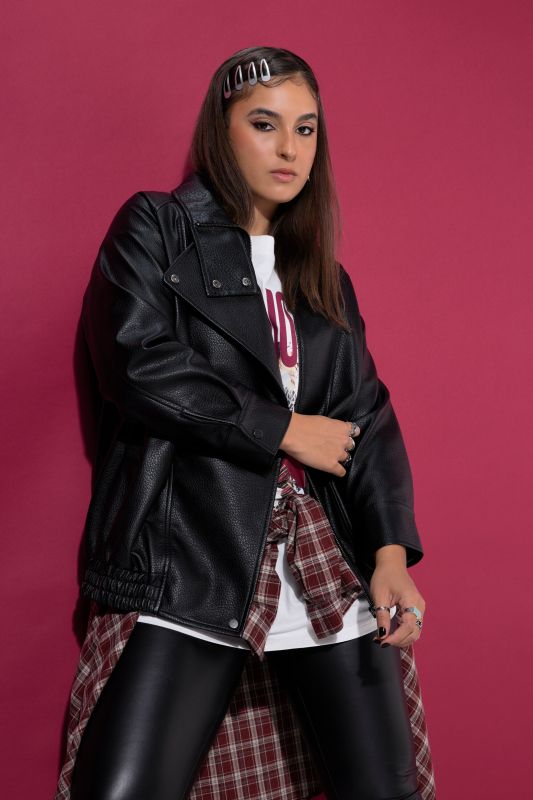 Oversized Faux Leather Asymmetrical Zip Jacket