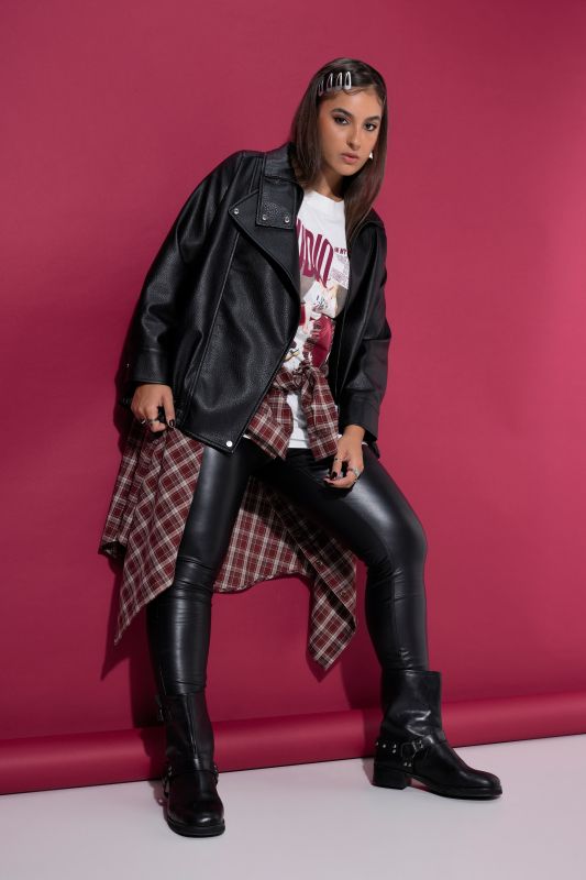 Oversized Faux Leather Asymmetrical Zip Jacket