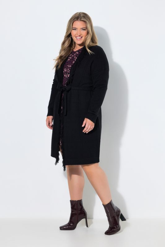 Extra Long Fringed T Open Shape Cardigan