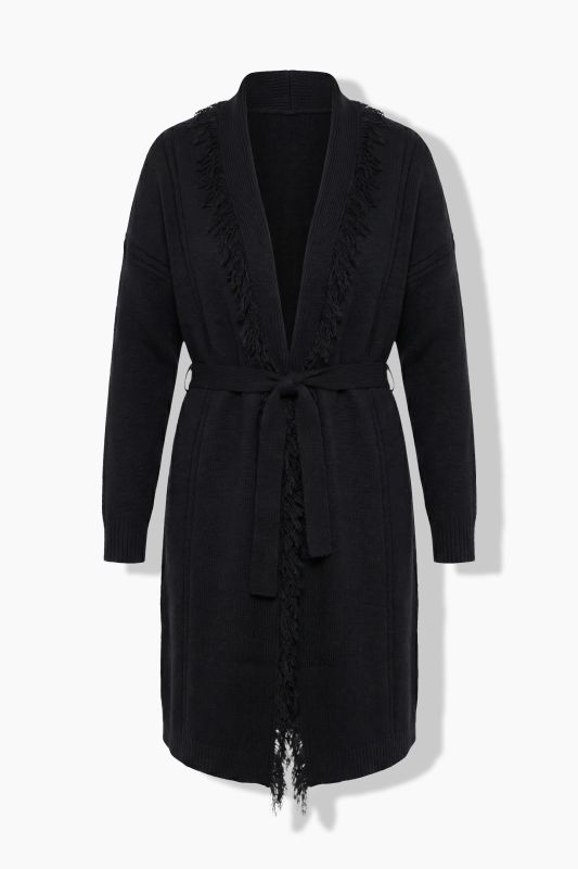 Extra Long Fringed T Open Shape Cardigan