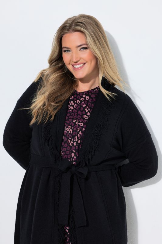 Extra Long Fringed T Open Shape Cardigan