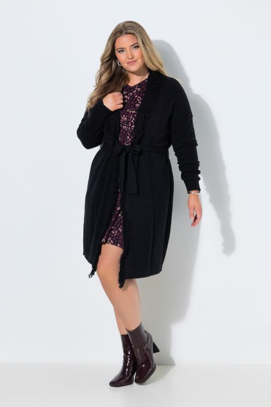 Extra Long Fringed T Open Shape Cardigan