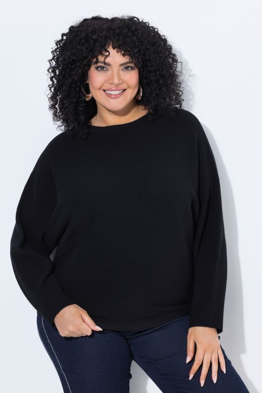 Decorative Cross Ribbed Batwing Sleeve Sweater