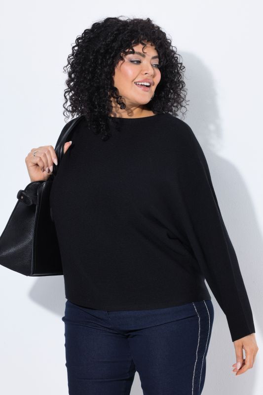 Decorative Cross Ribbed Batwing Sleeve Sweater