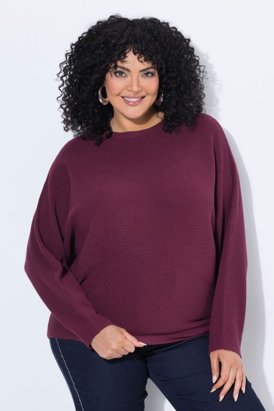 Decorative Cross Ribbed Batwing Sleeve Sweater