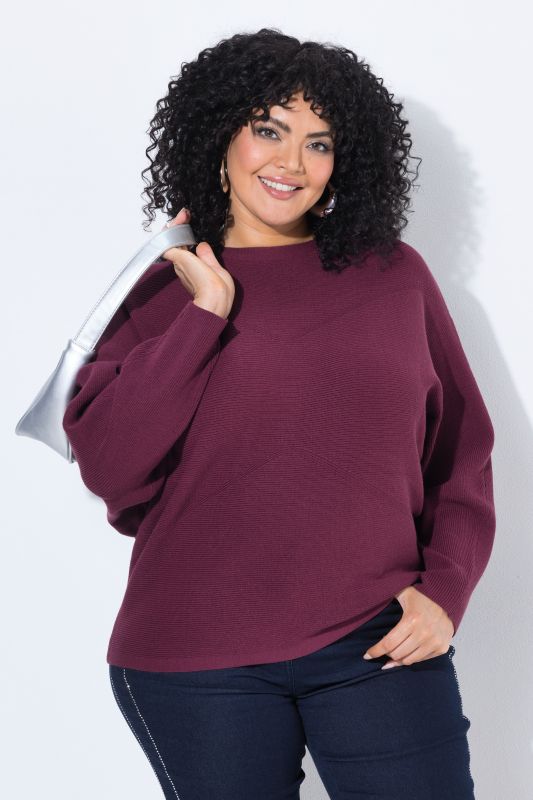 Decorative Cross Ribbed Batwing Sleeve Sweater