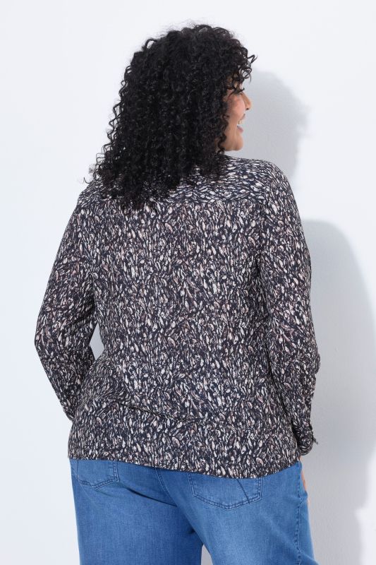 Abstract Print Long Sleeve Lavalliere Blouse