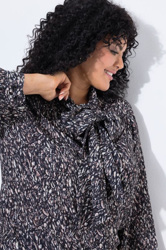 Abstract Print Long Sleeve Lavalliere Blouse