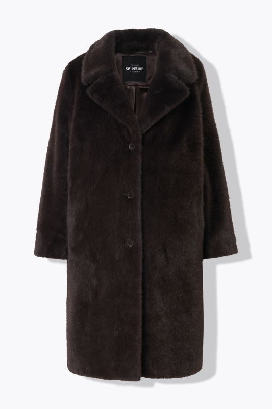 Plush Faux Fur Lapel Collar Coat
