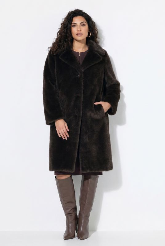 Plush Faux Fur Lapel Collar Coat