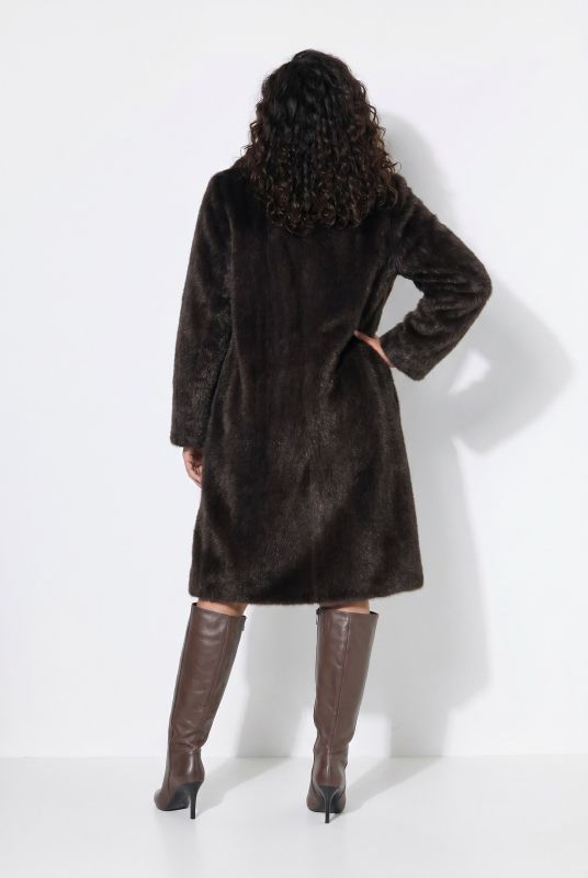 Plush Faux Fur Lapel Collar Coat
