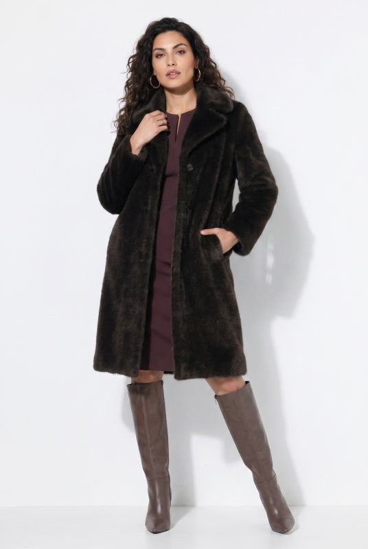 Plush Faux Fur Lapel Collar Coat
