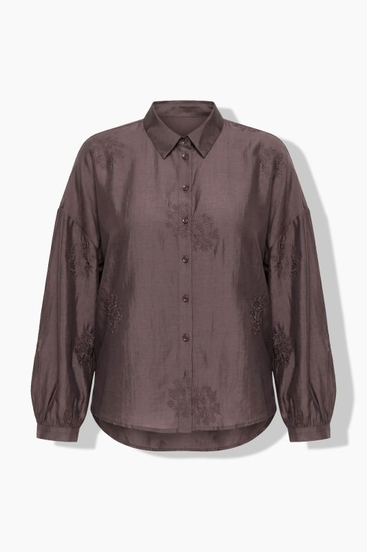 Tonal Embroidered Button-Down Blouse