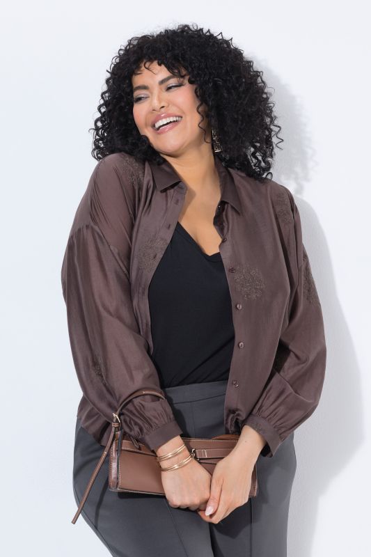 Tonal Embroidered Button-Down Blouse