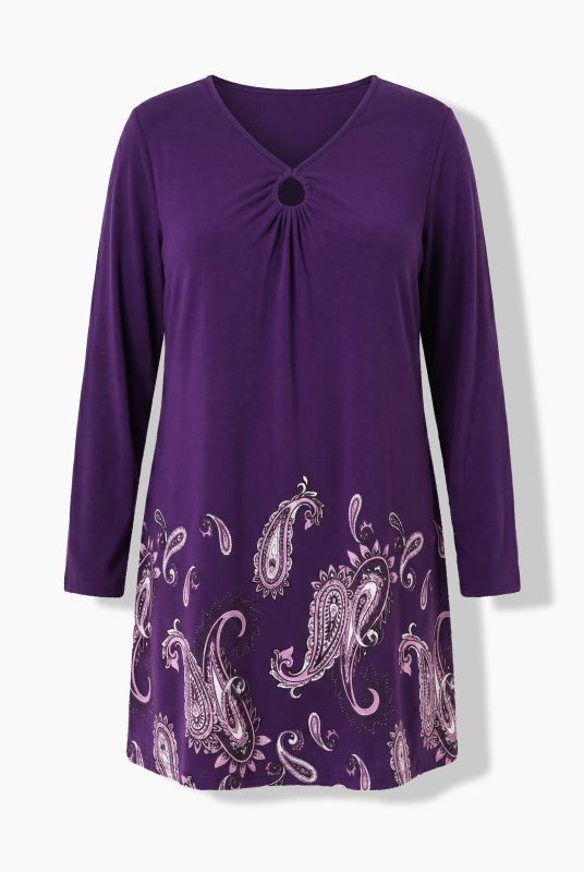 Midnight Paisley Border Print A-Line Knit Tunic