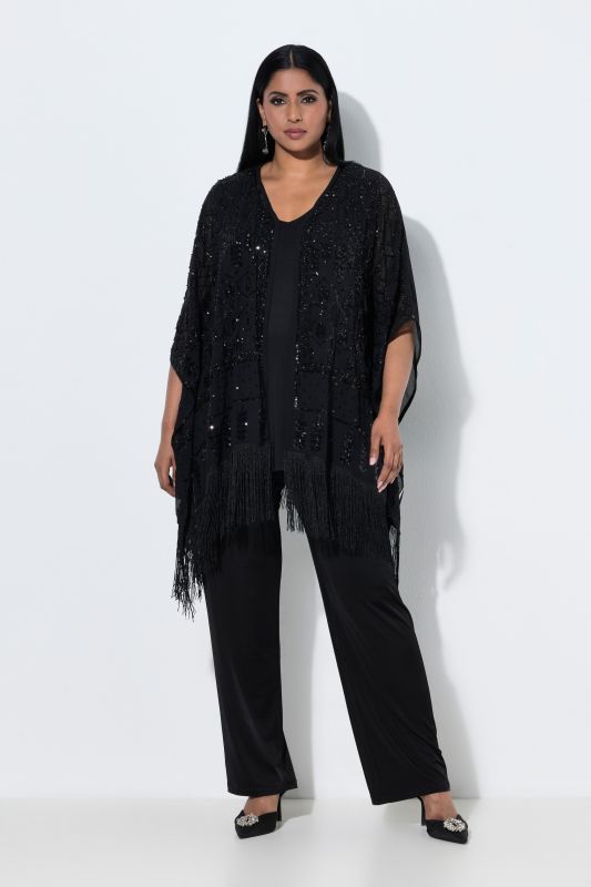 Sequined Chiffon Open Shape Fringed Jacket
