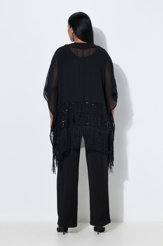 Sequined Chiffon Open Shape Fringed Jacket