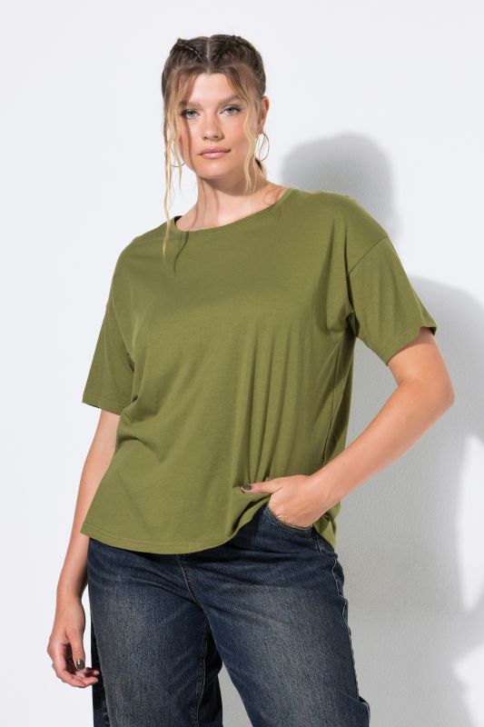 Round Neck Short Sleeve Relaxed Fit Cotton Tee