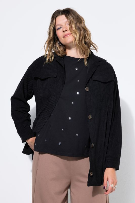 Corduroy Long Sleeve Button-Down Blouse