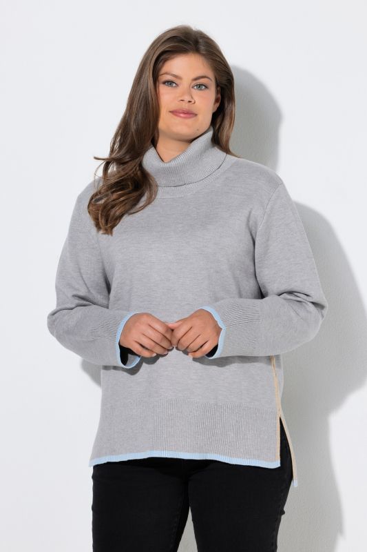 Contrast Trim Long Sleeve Turtleneck Sweater