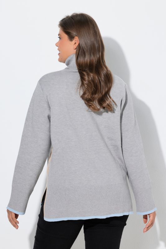 Contrast Trim Long Sleeve Turtleneck Sweater