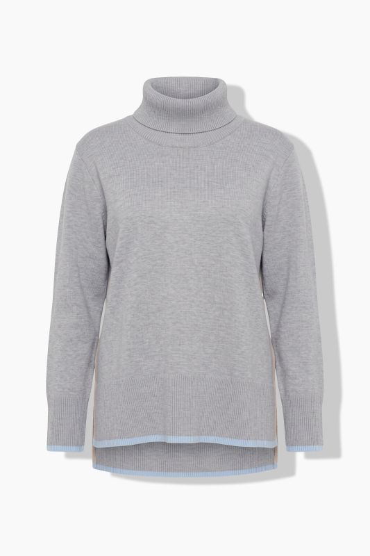 Contrast Trim Long Sleeve Turtleneck Sweater