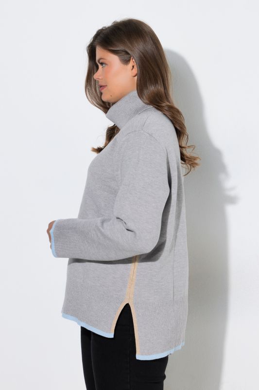 Contrast Trim Long Sleeve Turtleneck Sweater