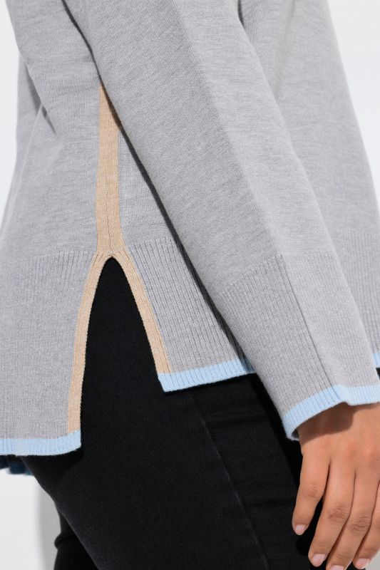 Contrast Trim Long Sleeve Turtleneck Sweater