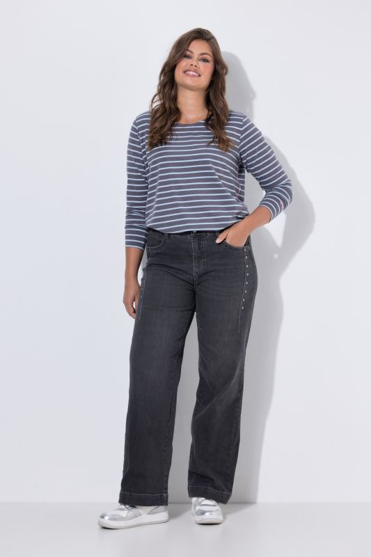 Metallic Studded Stretch Fit Wide Leg Jeans