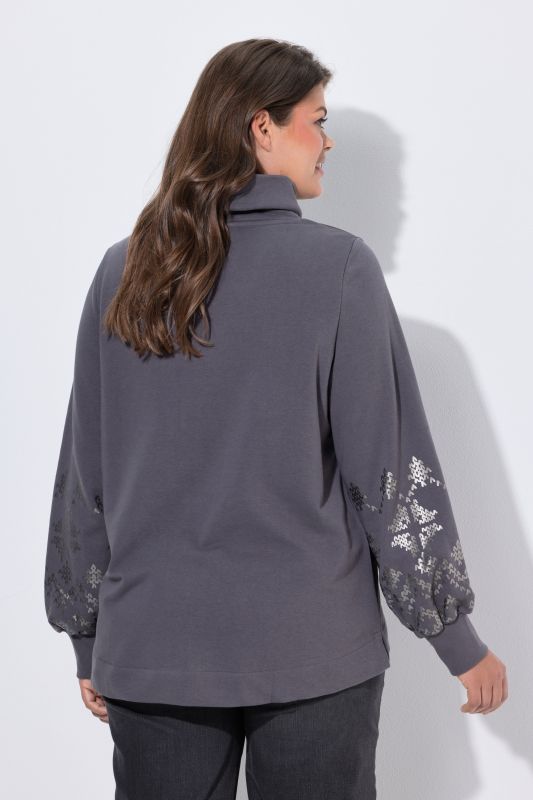 Silver Knit Print Turtleneck Sweatshirt
